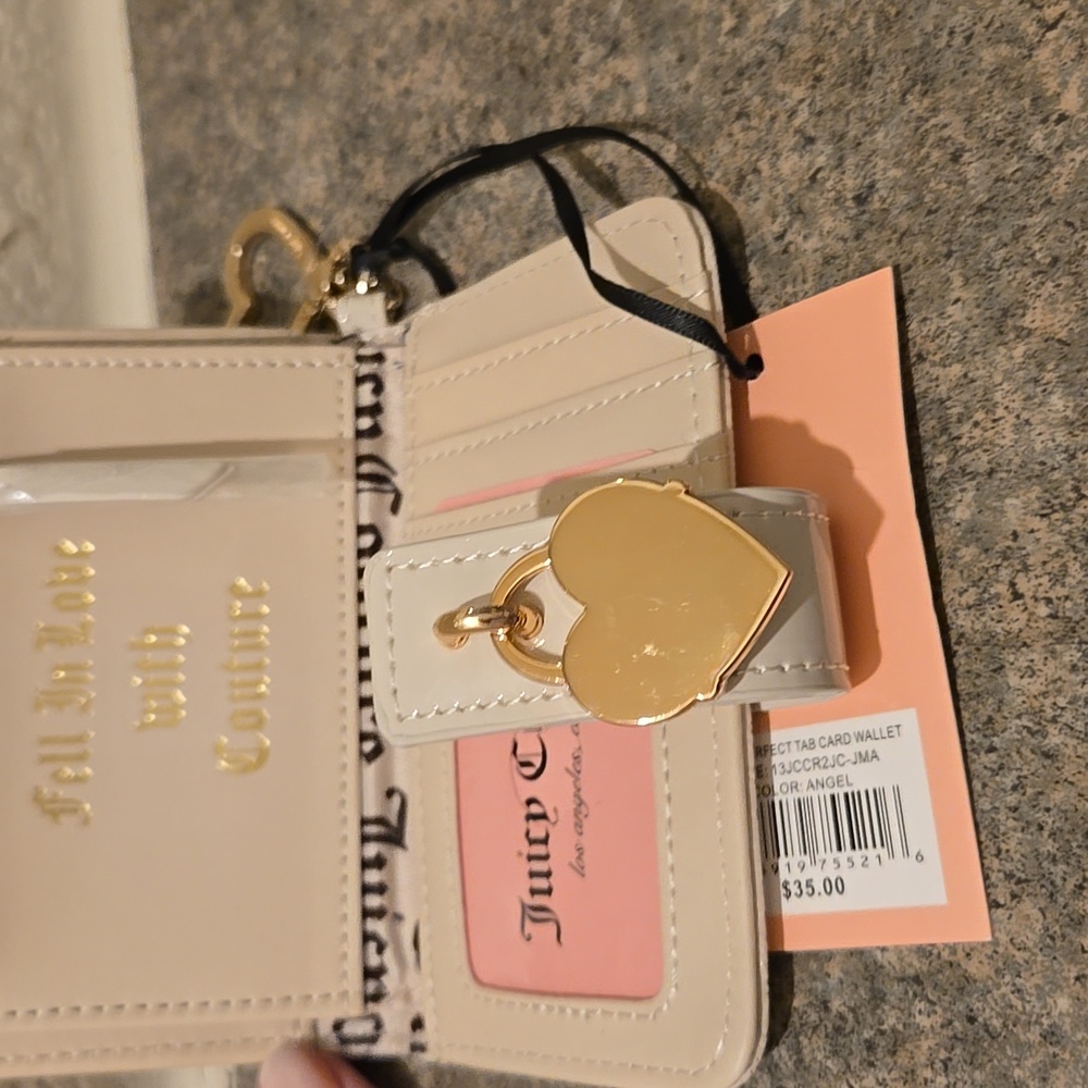 Juicy Couture Simply Perfect Tab Card Wallet Cream with Gold Heart NWT - Picture 3 of 3